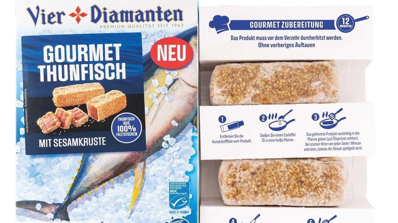 VKI Mogelpackung Fischstäbchen Gourmet Thunfisch Vier Diamanten