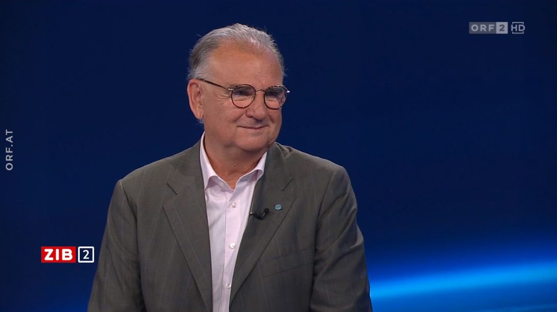 Wolfgang Fleischhacker, Rektor der Medizinischen Universität Innsbruck, zu Gast bei Martin Thür in der ZIB2 am 7. Juli 2023.