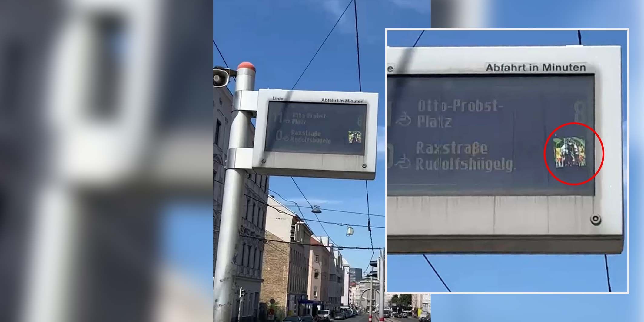 Ein Wiener ist verärgert über einen Streich bei einer Haltestelle.