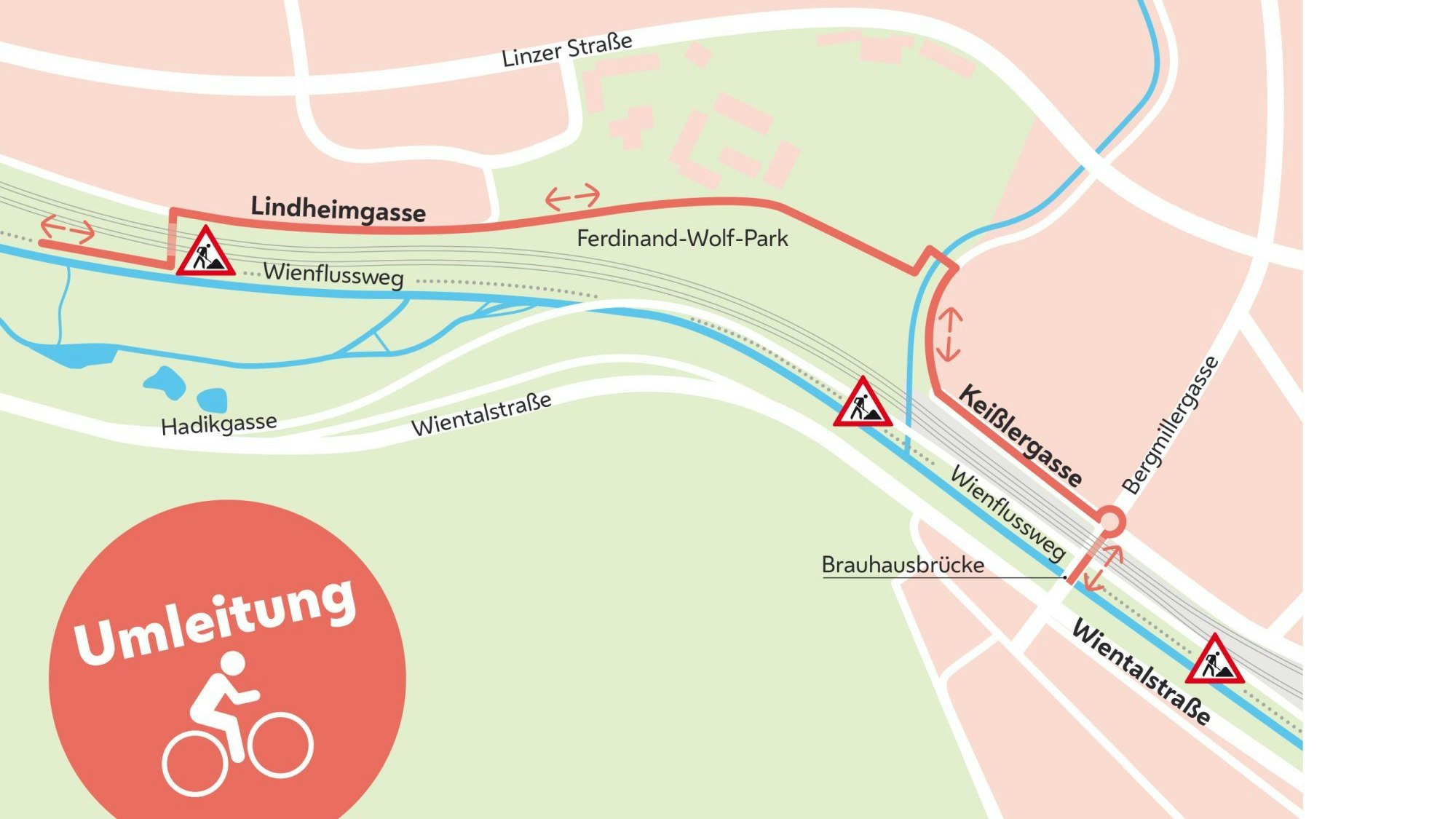 Auch Radler müssen in Wien-Penzing ausweichen.