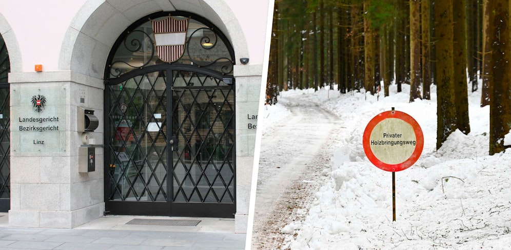 Am Linzer Landesgericht fand die Einvernahme des 19-jährigen Tatverdächtigen statt. Rechts im Bild der Tatort bei Bad Leonfelden.