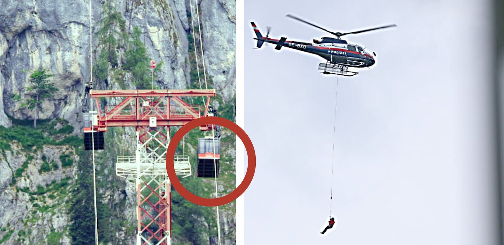 Menschen in Gondel gefangen – per Helikopter gerettet