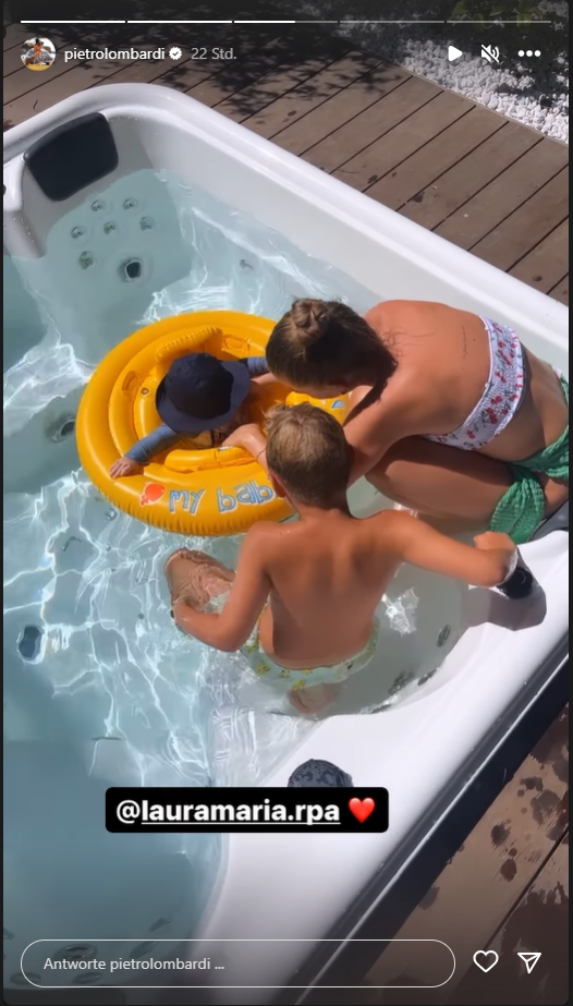Pietro Lombardis kleine Familie beim Plantschen zu Hause in Deutschland.