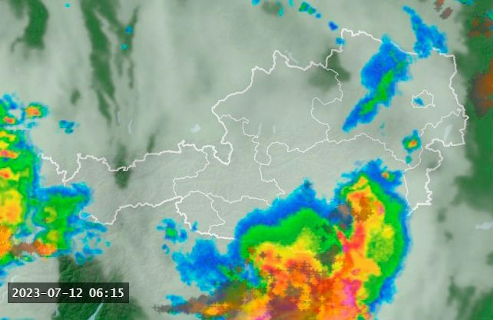 Unwetterradar für Österreich, 12. Juli, 6.15 Uhr