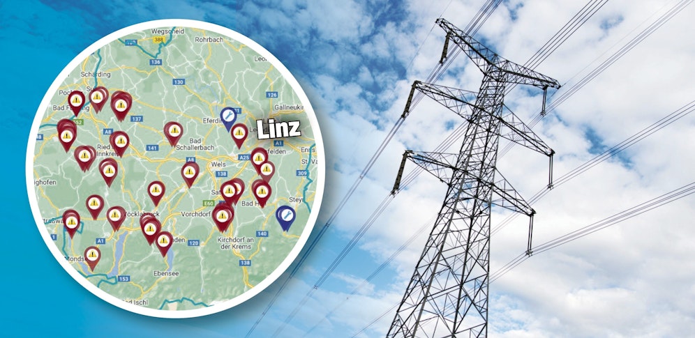 Eine OÖ-Karte der Energie AG zeigt, welche Bezirke aktuell von einem Stromausfall betroffen sind. (Symbolbild)