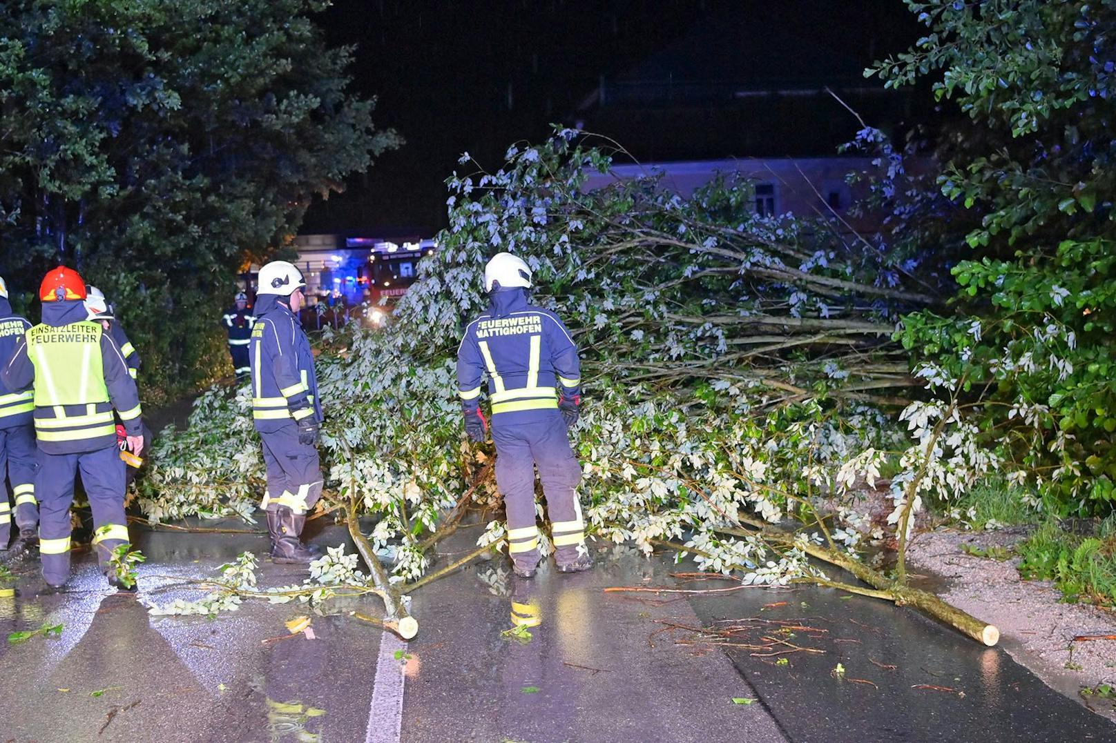 Im Bezirk Braunau haben in der Nacht auf Mittwoch schwere Unwetter gewütet. Die Feuerwehr stand im Dauereinsatz.