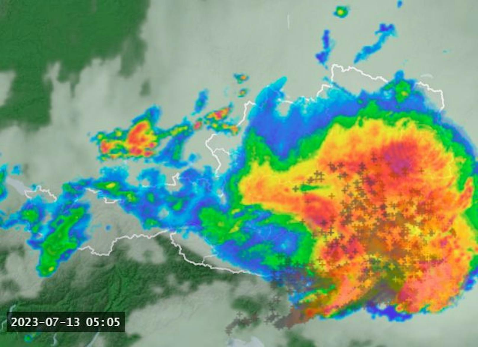 Das Unwetterradar Donnerstagfrüh, 5.05 Uhr.