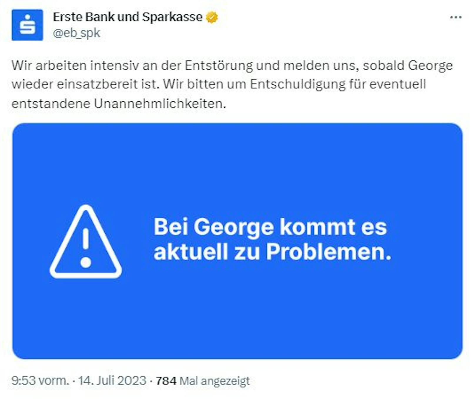 Beim Banking-Dienst "George" gab es am 14. Juli 2023 Probleme.