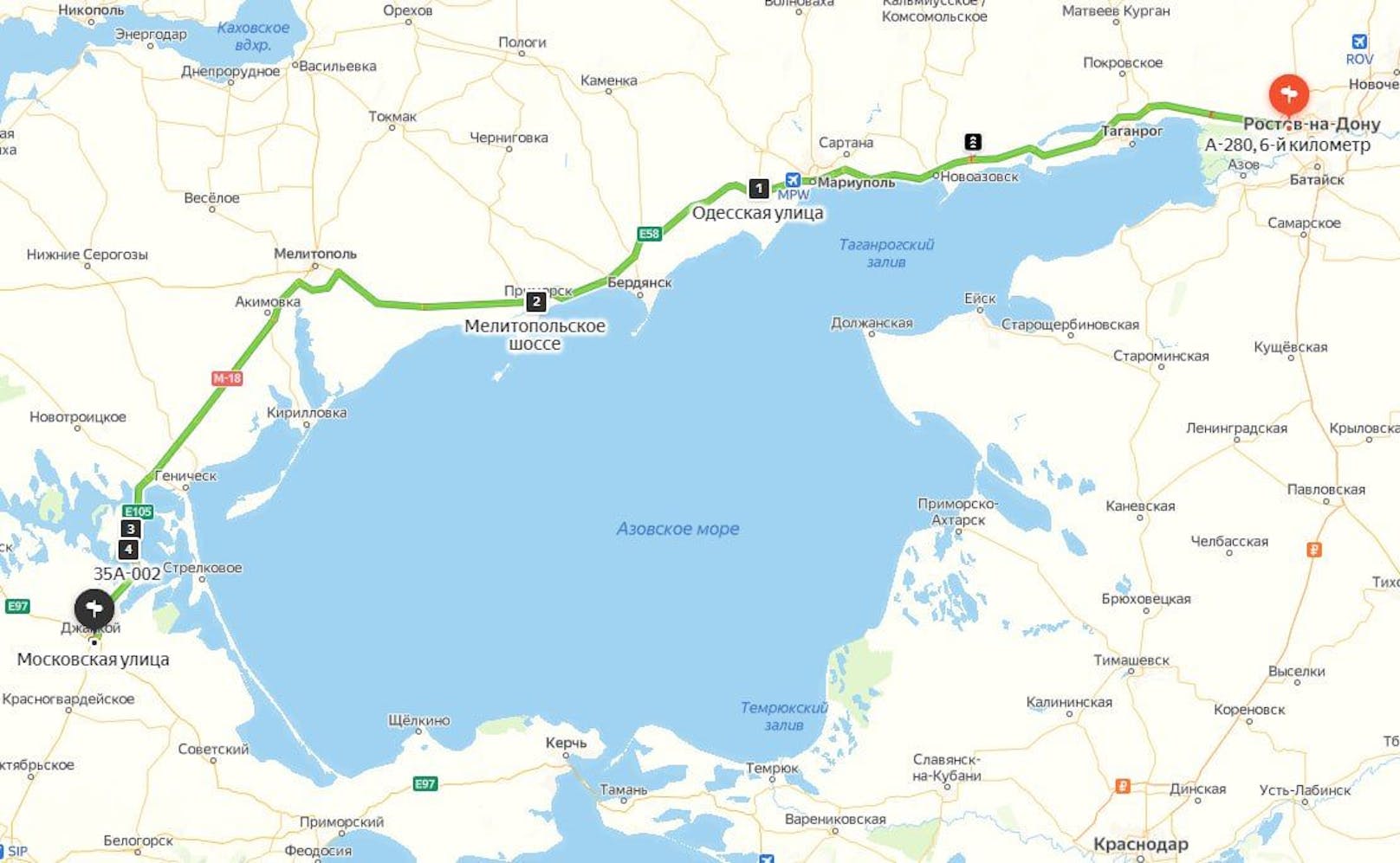 Russische Urlauber sollen jetzt diese Auto-Route nach Rostow am Don nehmen. Sie führt mitten durch besetztes Gebiet.