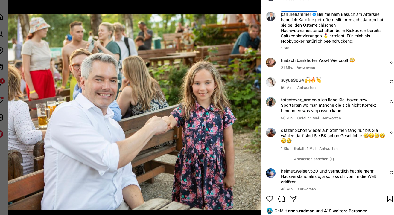 Kickboxerin Karoline K. und Karl Nehammer