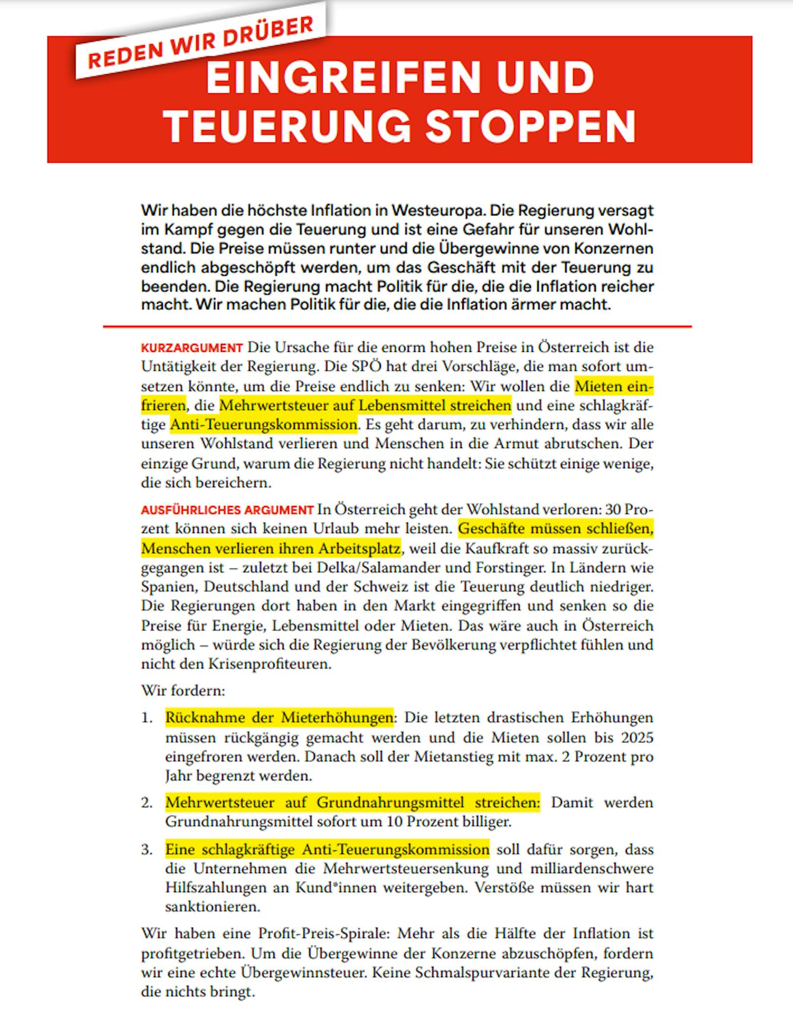 Solche Karten mit vorformulierten Meinungen verschickte die SPÖ an ihre Mitglieder – hier zum Thema Teuerung.