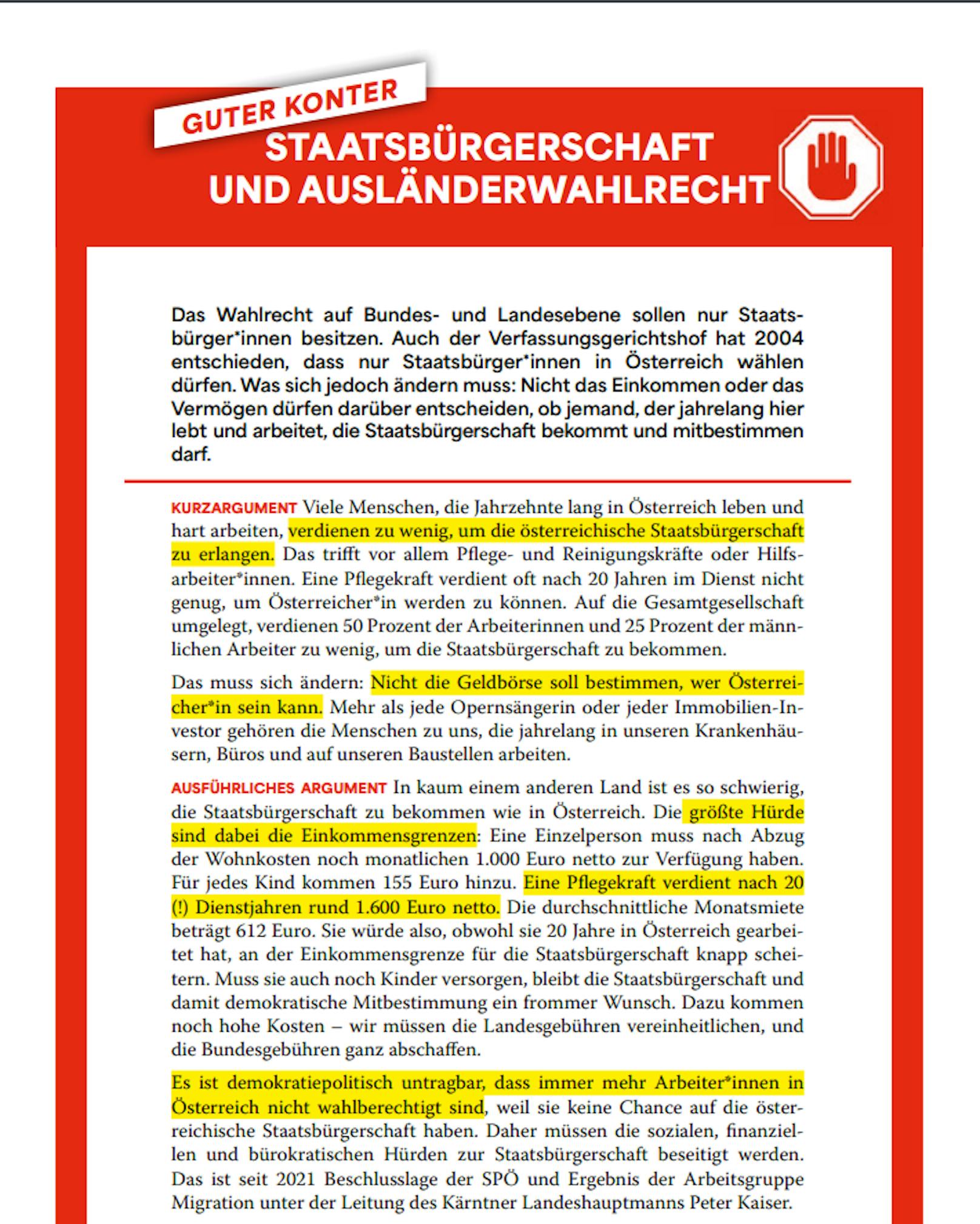 Folgende Konter werden SPÖ-Mitgliedern zum Thema Ausländerwahlrecht vorgeschlagen.