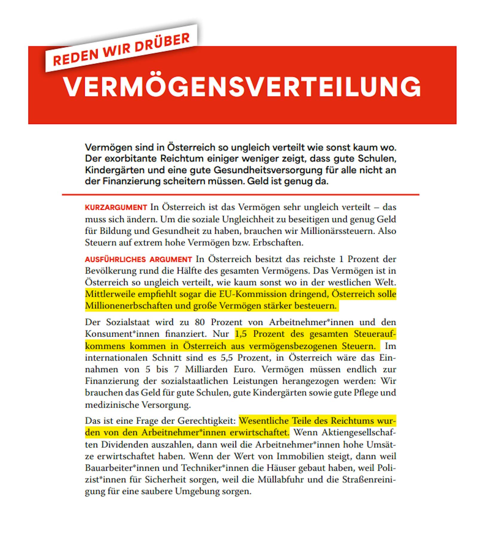 Solche Karten mit vorformulierten Meinungen verschickte die SPÖ an ihre Mitglieder – hier zum Thema Vermögensverteilung.