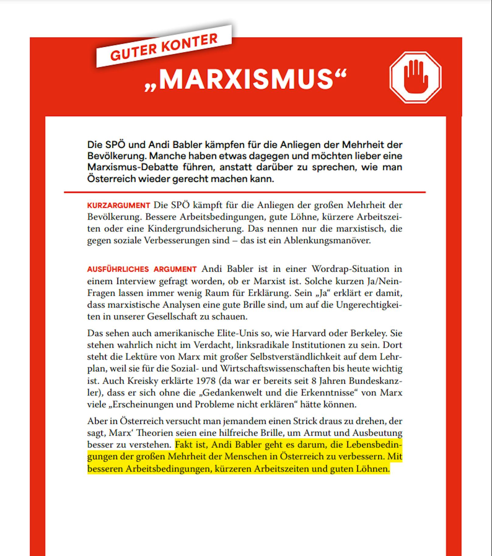 Folgende Konter werden SPÖ-Mitgliedern zum Thema Marxismus vorgeschlagen.