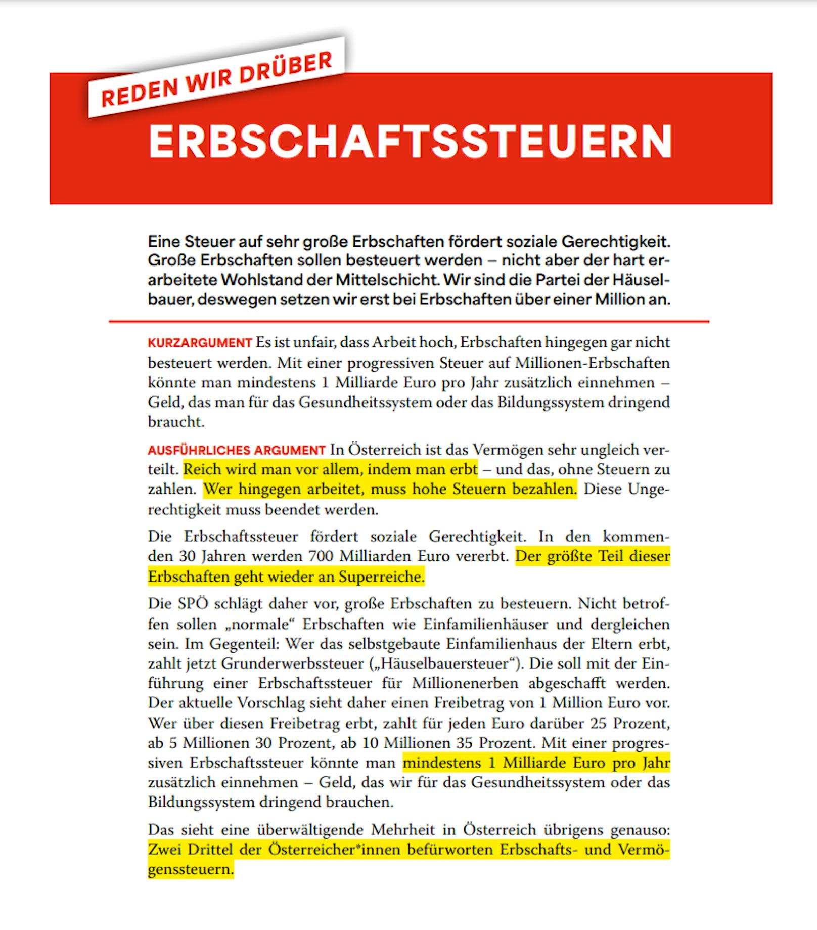 Solche Karten mit vorformulierten Meinungen verschickte die SPÖ an ihre Mitglieder – hier zum Thema Erbschaftssteuern.