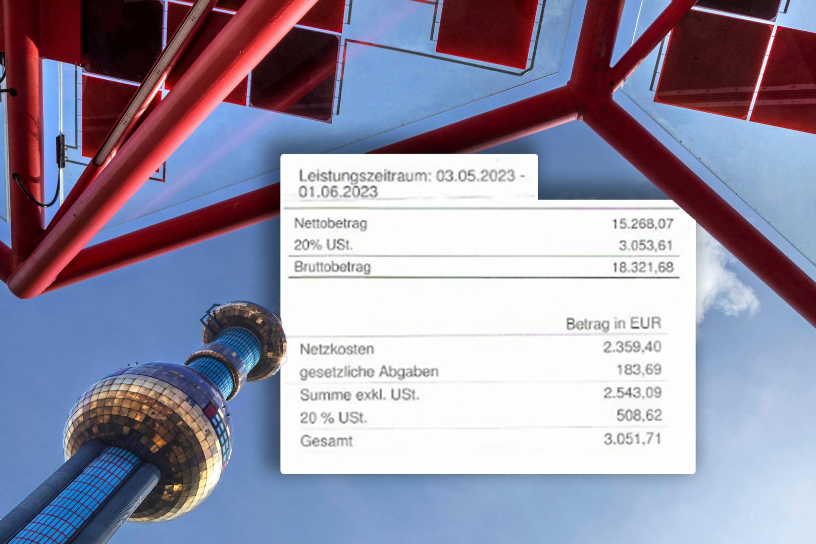 Diese zwei Rechnungen bekam ein Wiener nun übermittelt. Er soll für einen Monat Energie insgesamt 21373,39 Euro blechen.