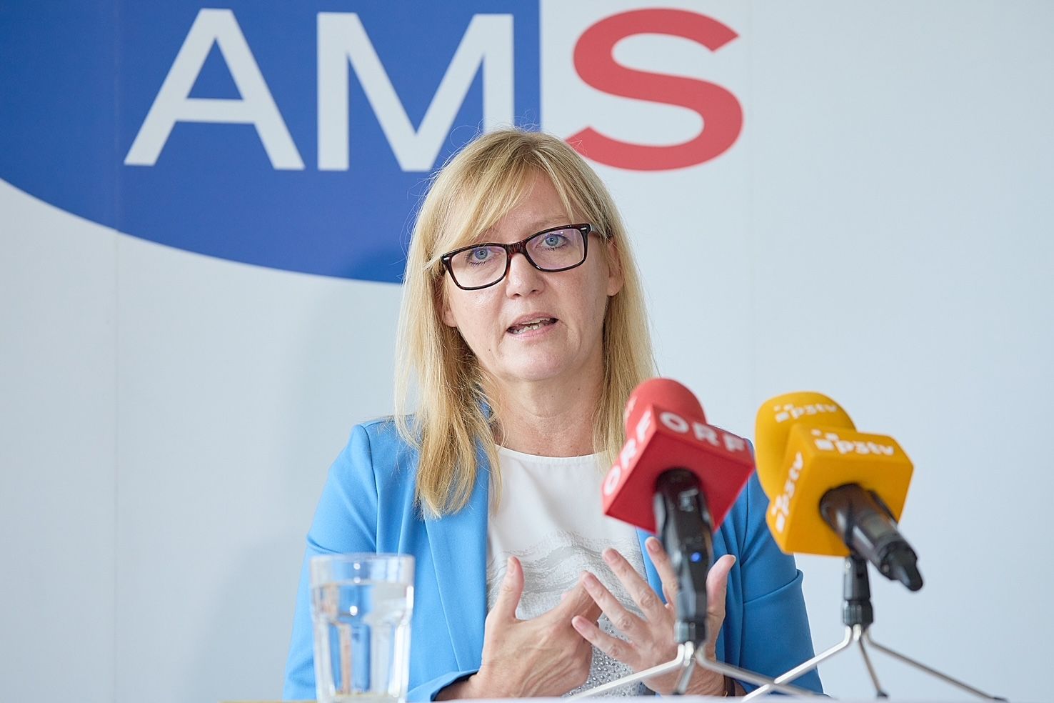 Heute lud das AMS NÖ in das BIZ des AMS St. Pölten zu einer Pressekonferenz zum Thema: Nachhaltige Arbeitsmarktpolitik für Niederösterreich. Im Bild: Sandra Kern, die neue Landesgschäftsführerin des AMS Niederösterreich während der PK.