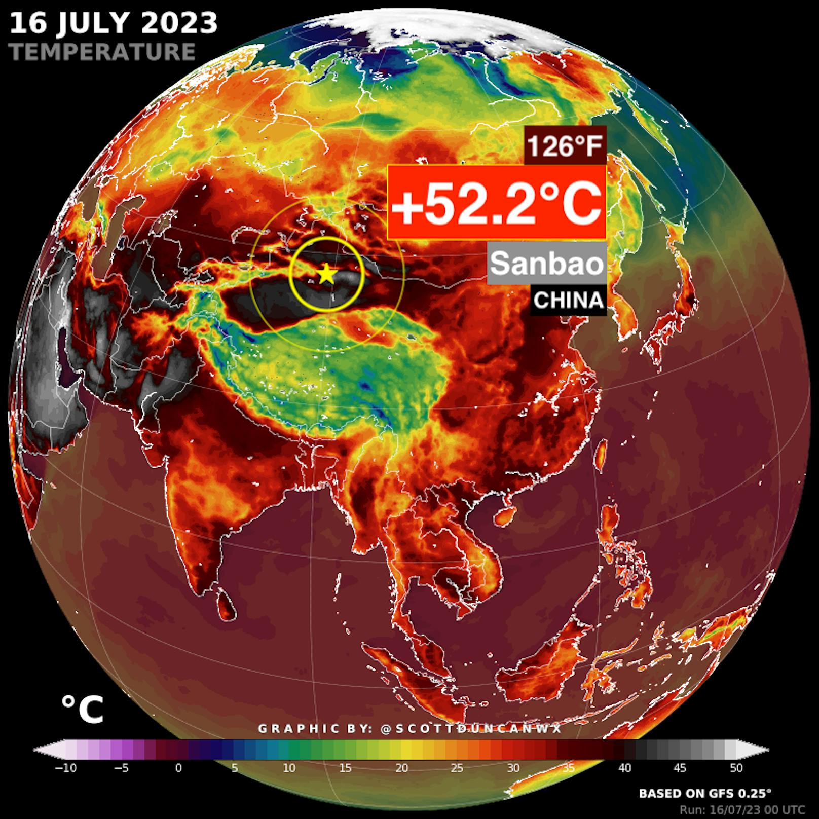 <strong>16. Juli 2023:</strong> <a target="_blank" data-li-document-ref="100282058" href="https://www.heute.at/g/522-grad-neuer-hitzerekord-in-china-gemessen-100282058">52,2 Grad in Sanbaoxiang</a> im Nordwesten Chinas.