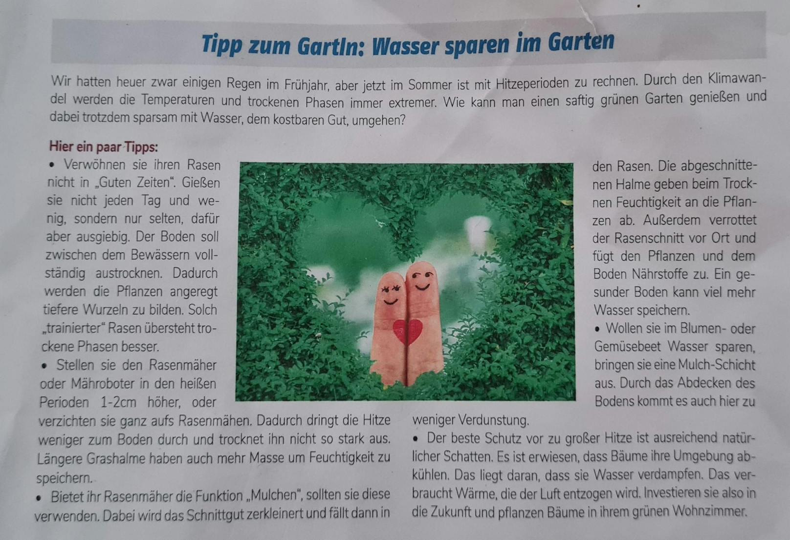 Tipps wie mit dem Wasser sparsam umgegangen werden soll, gibt es von der Gemeinde.