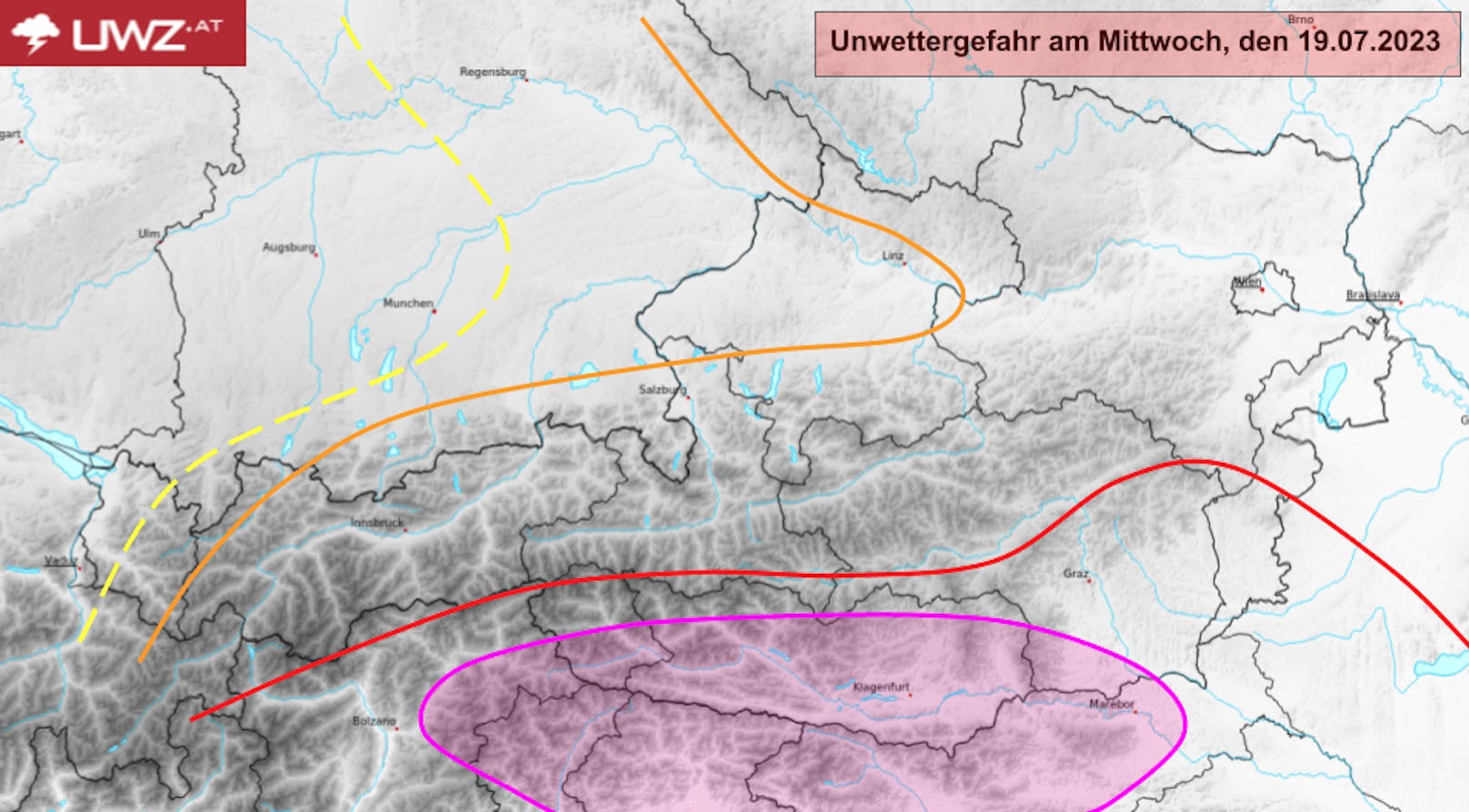 In diesen Bereichen des Landes rechnen die UWZ-Experten mit schweren Unwettern.