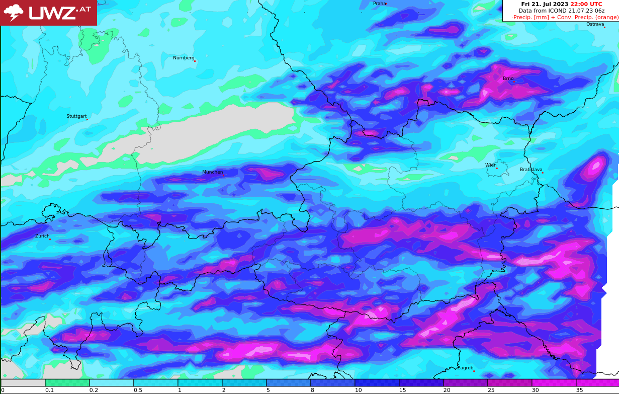 Niederschlagsprognose für Freitag.