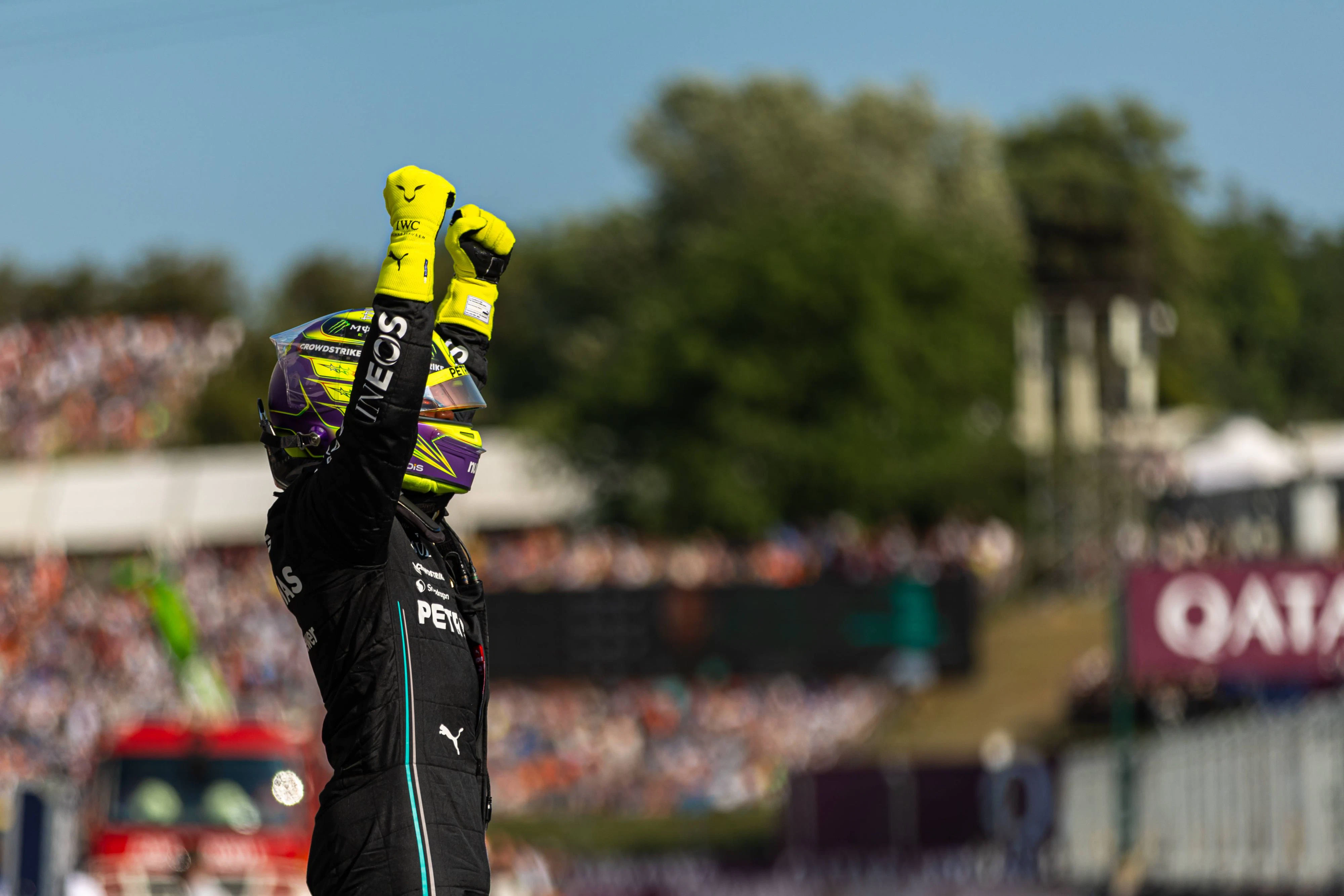 Lewis Hamilton jubelt über die "Pole" am Hungaroring.