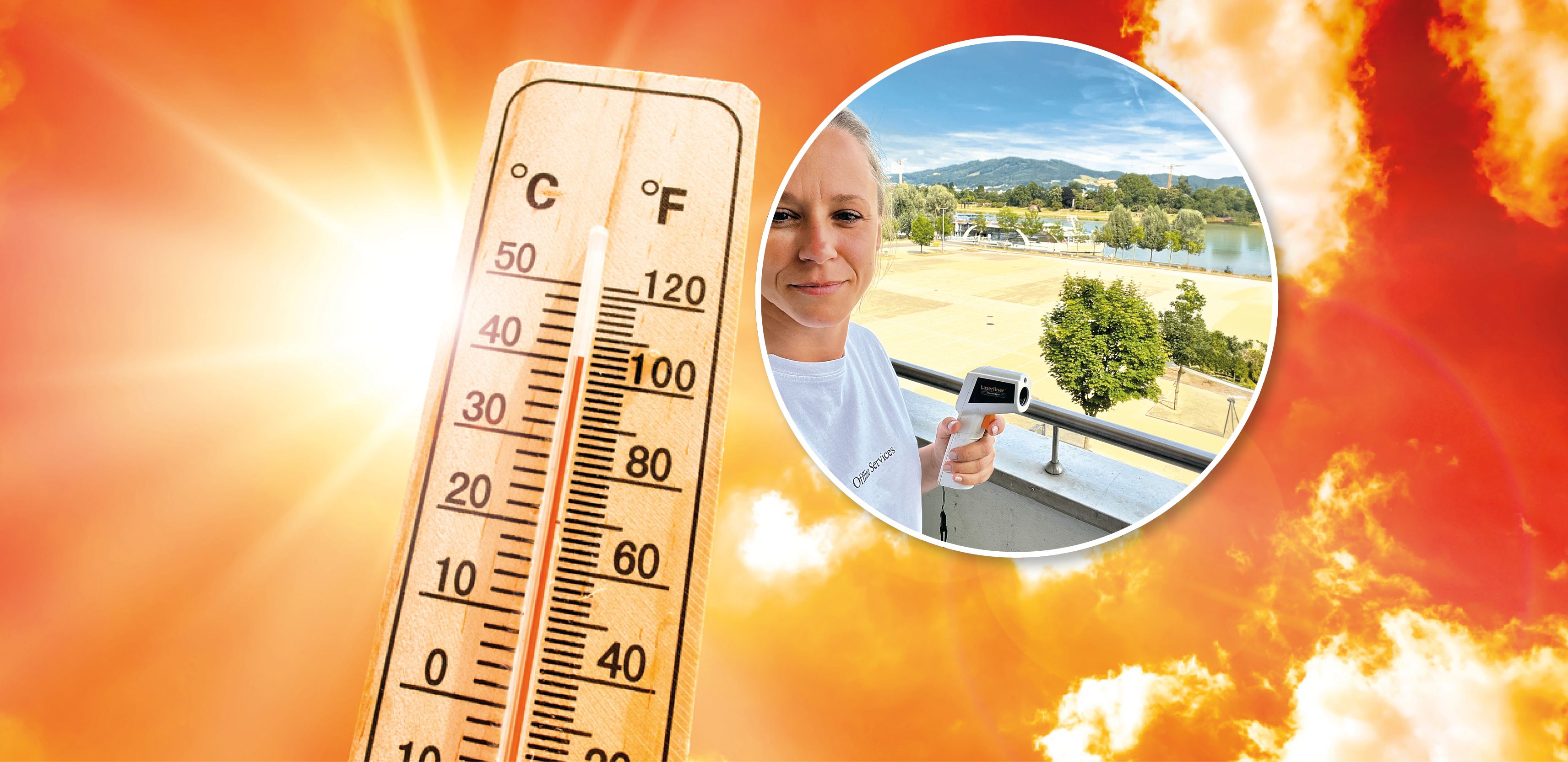 "Bei über 50 Grad ist man nicht mehr gerne auf dem Balkon draußen": Kira Schinko mit ihrem Temperatur-Messgerät.