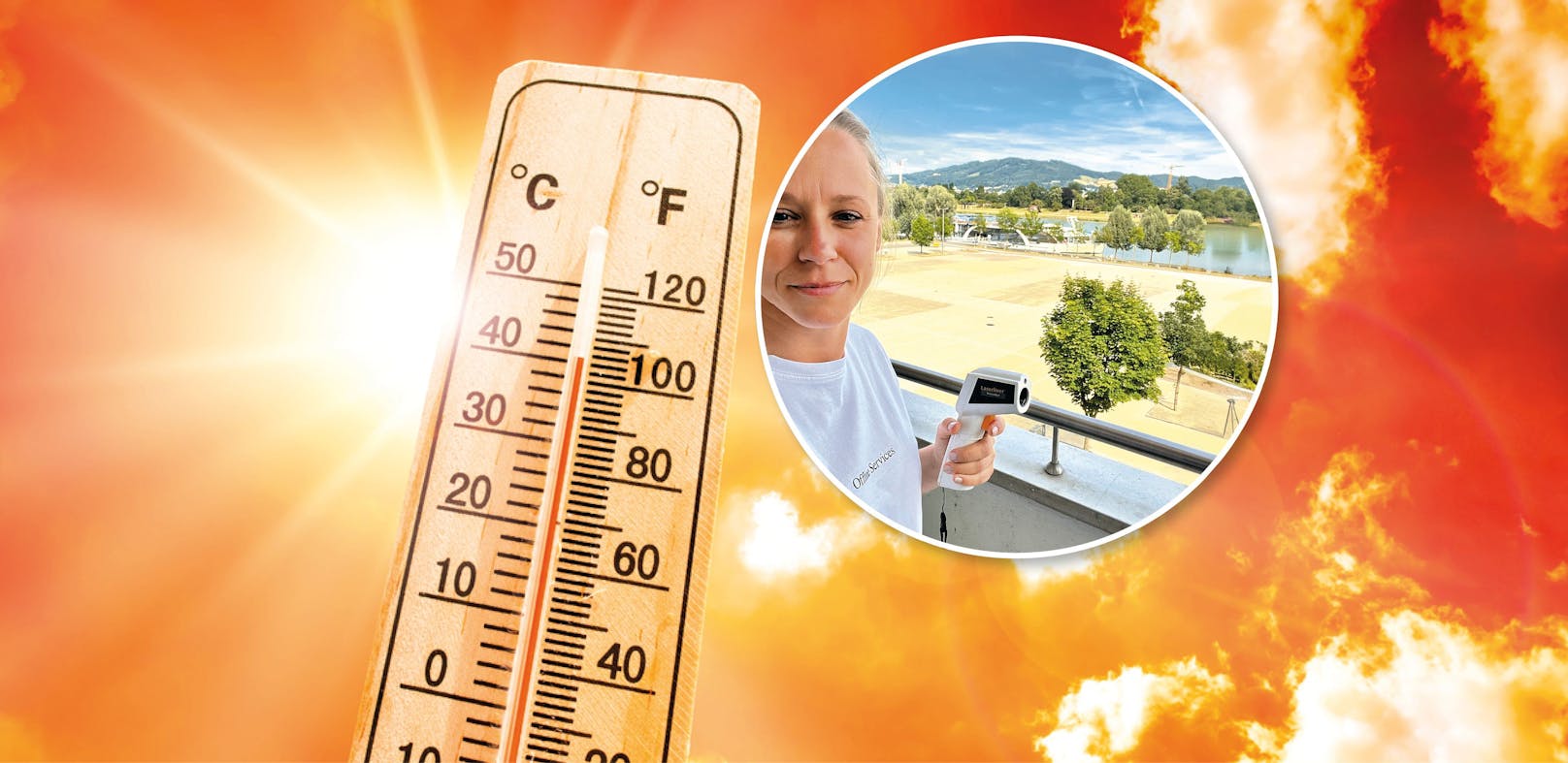 "Bei über 50 Grad ist man nicht mehr gerne auf dem Balkon draußen": Kira Schinko mit ihrem Temperatur-Messgerät.
