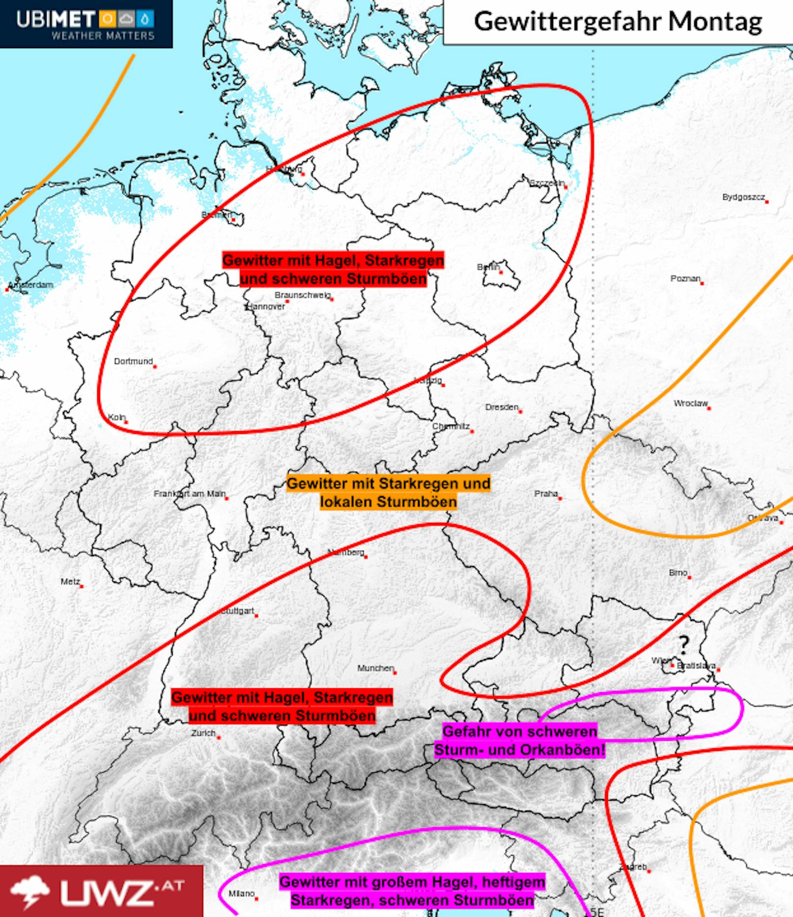 Experten rechnen am Montag mit heftigen Unwettern in Österreich.