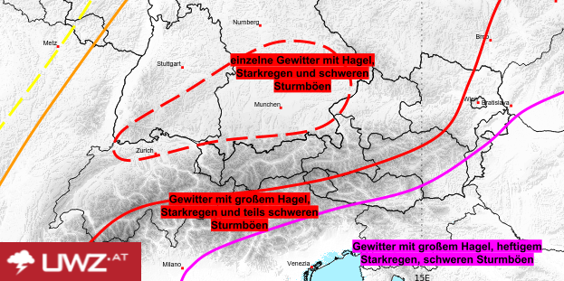 Die Gewittergefahren für Dienstag.