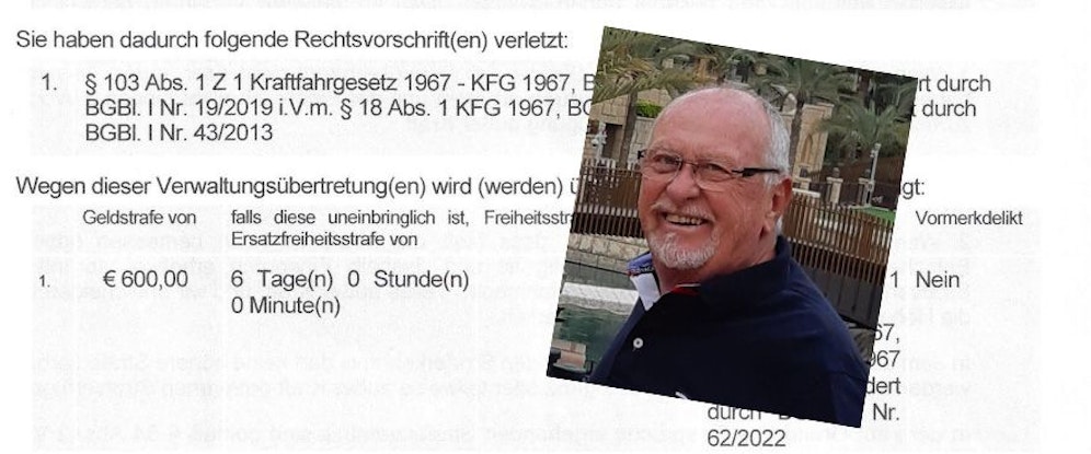Wilhelm L. ist sauer auf die Exekutive, die blieb hart und verrechnete dem Beamten in Ruhestand satte 600 Euro plus Gebühren.
