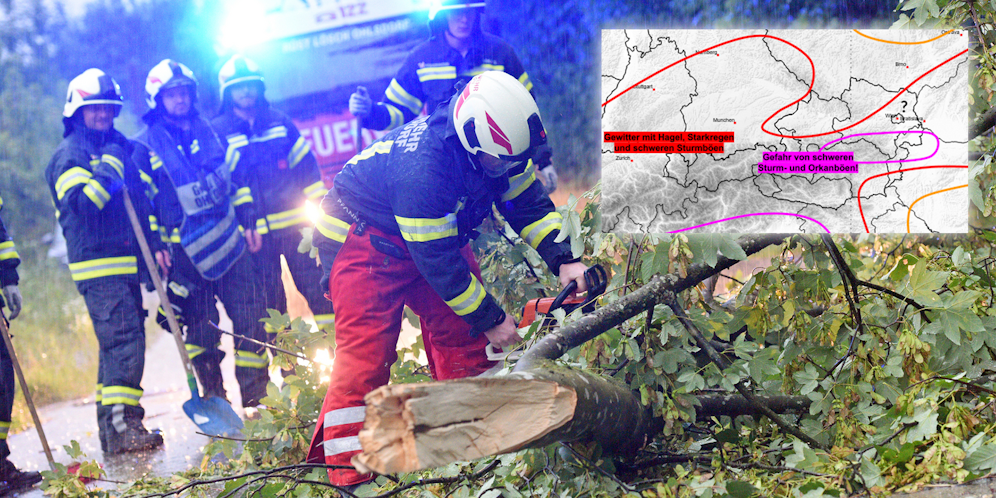 Wie bereits vergangene Woche in Kärnten werden nun in einem Streifen im Osten Österreichs schwere Orkanböen erwartet.