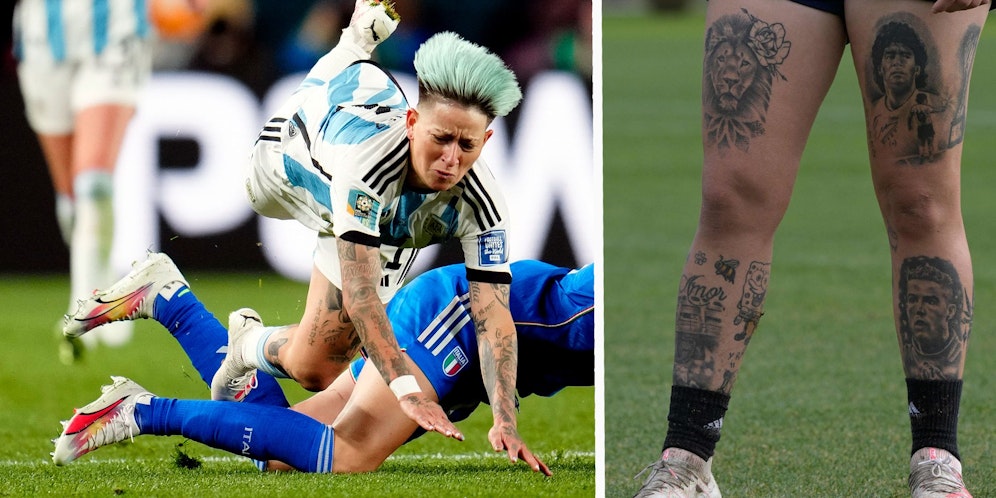 Yamila Rodriguez hat sowohl Argentinien-Ikone Diego Maradona als auch Cristiano Ronaldo auf ihrem Fuß verewigt.