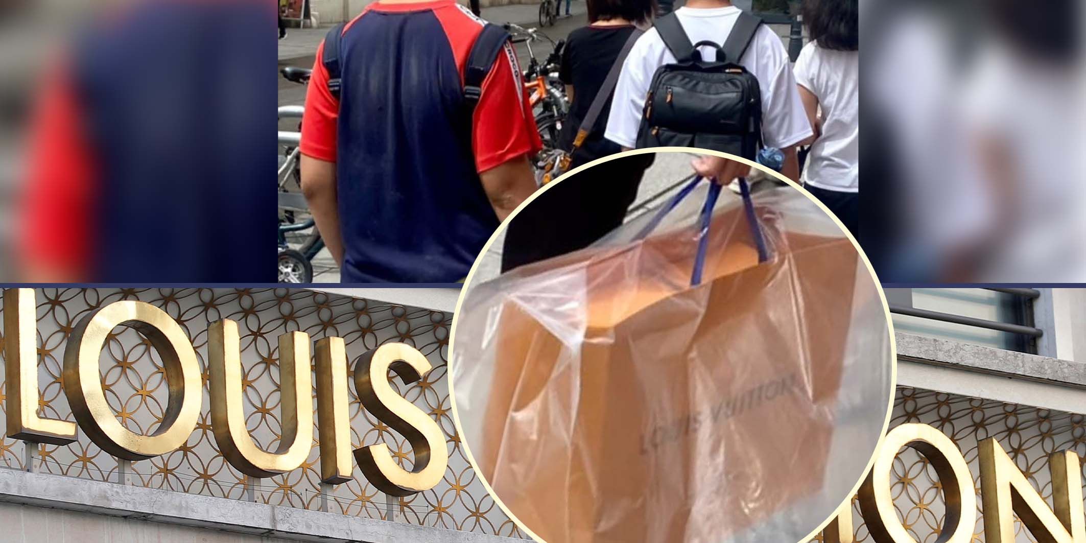 Ein Wiener Bub packt  eine "wertvolle Einkaufstüte" in eine weitere Plastiktüte.