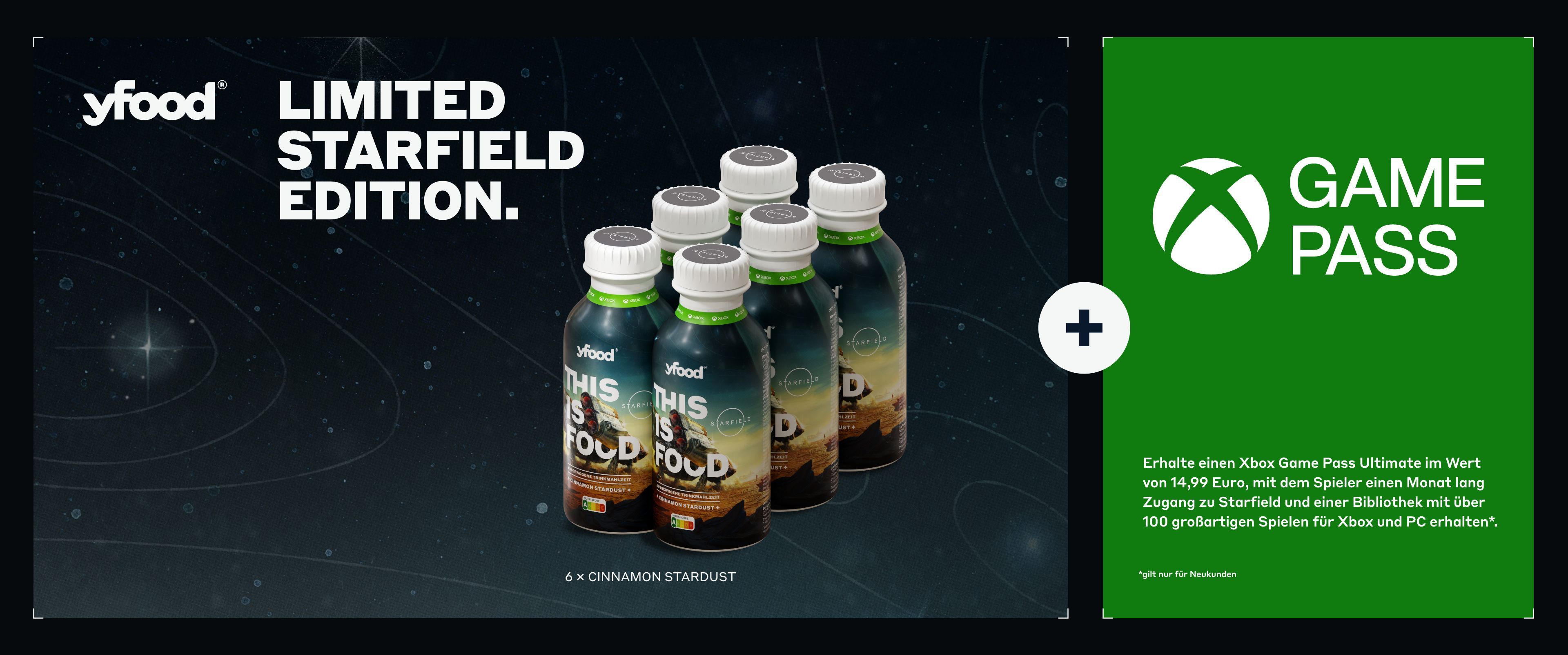 Zur Kooperation von yfood x Starfield gibt es eine limitierte Cinnamon Stardust-Edition sowie einen Xbox Game Pass zu gewinnen.