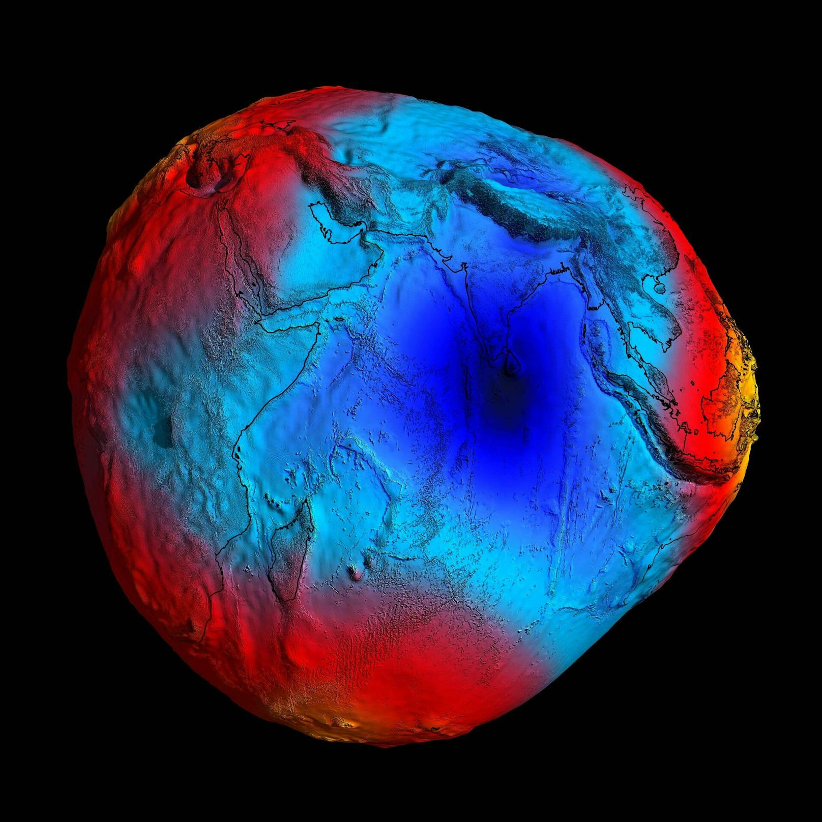 So gibt es mitten im Indischen Ozean ein rund 100 Meter tiefes Gravitationsloch. Hier liegt der Meeresspiegel deutlich tiefer als anderswo.