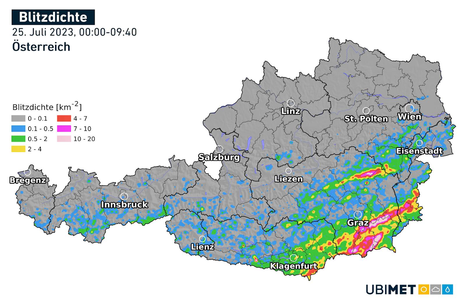 Blitzdichte in Österreich