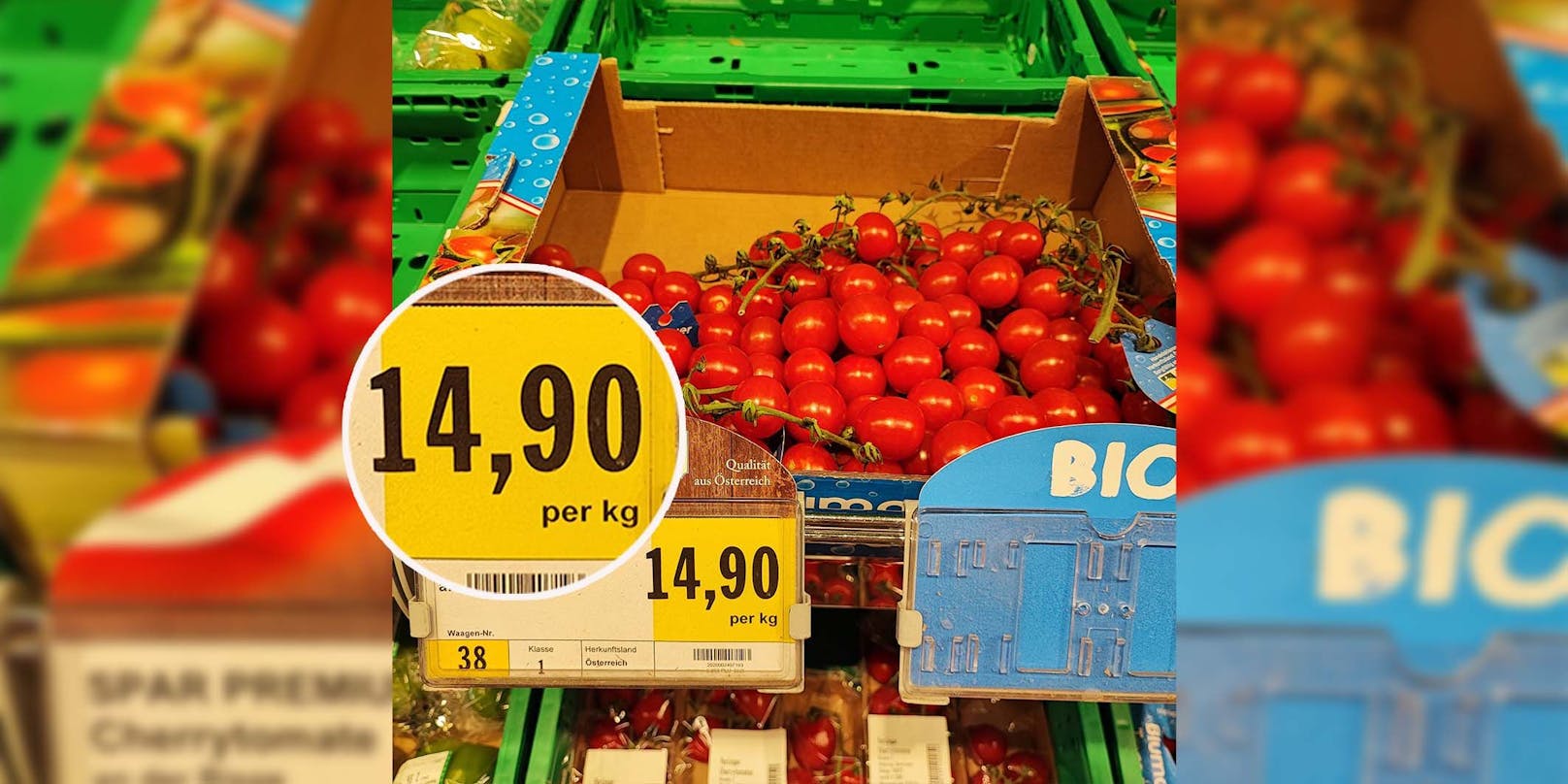 Ein Wiener ist schockiert über den Tomatenpreis in einem Wiener Supermarkt.