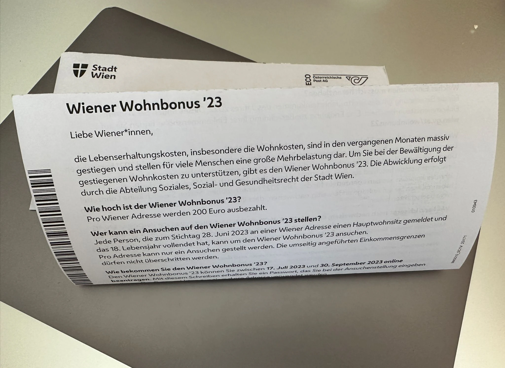 Wiener, die diesen Brief erhalten, dürfen sich freuen. 