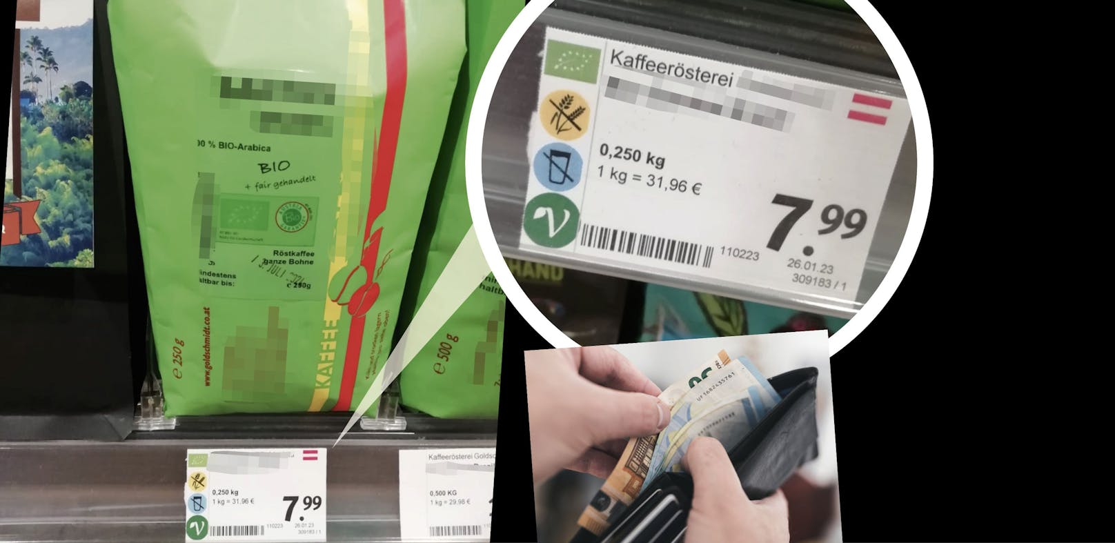 Ein Linzer Supermarkt verlangt einen stolzen Kilo-Preis für eine Kaffeesorte.&nbsp;