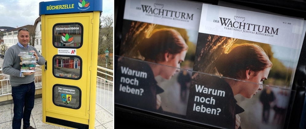 In den Bücherzellen in Gablitz findet sich immer wieder Werbung der Zeugen Jehovas. 