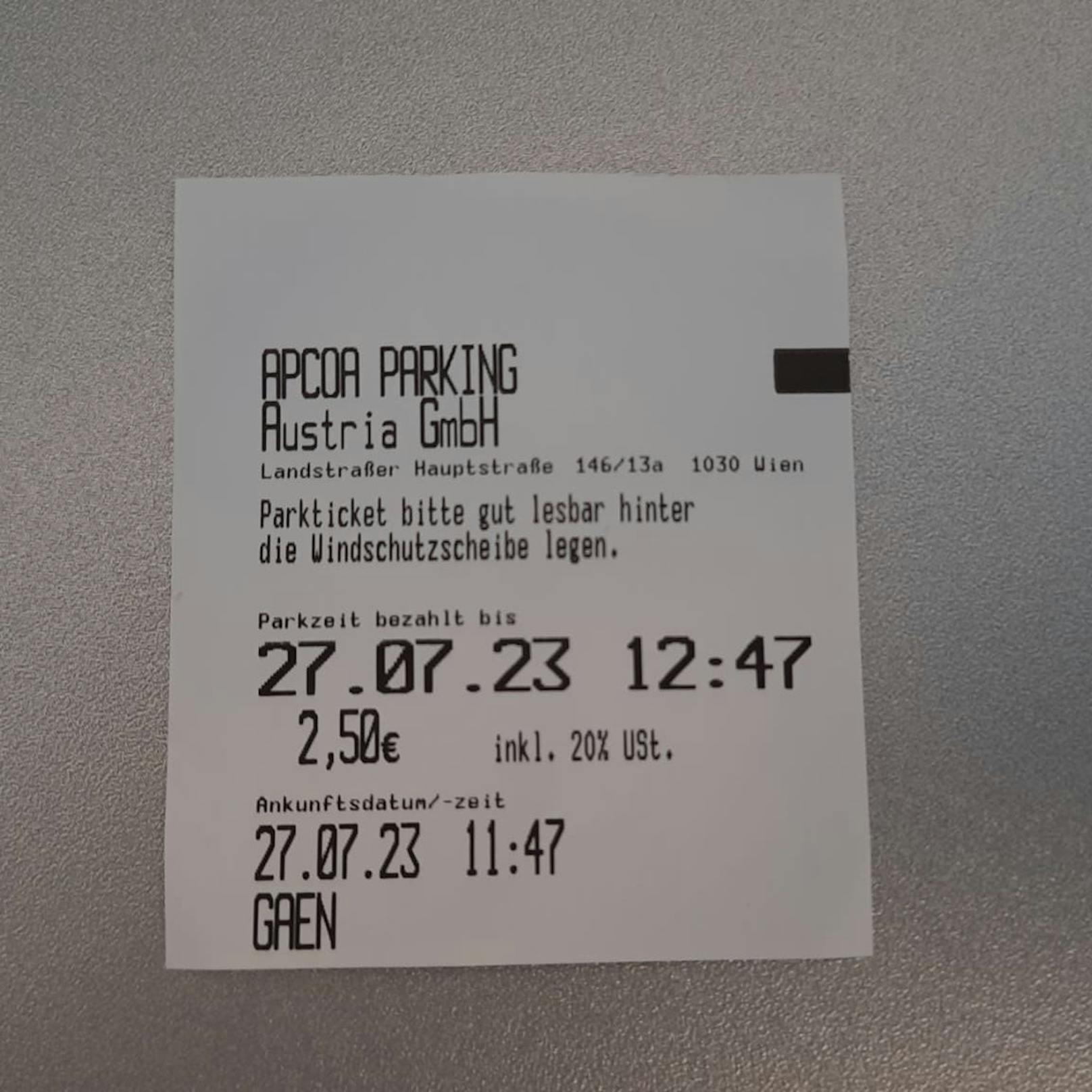 Das Ticket war bis 12.47 Uhr gültig.