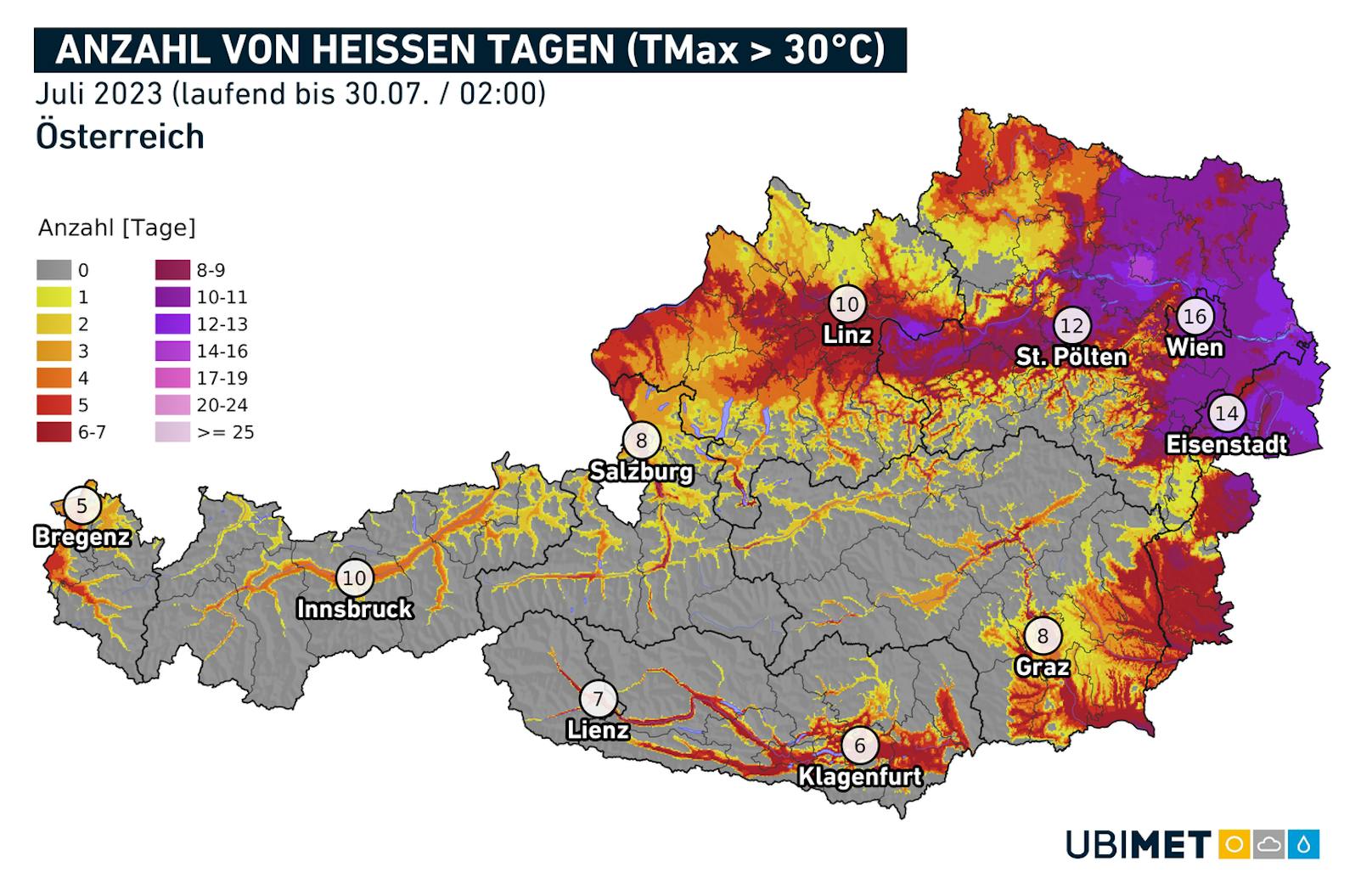 Wetter-Monatsrückblick Juli 2023: Anzahl der Hitzetage 