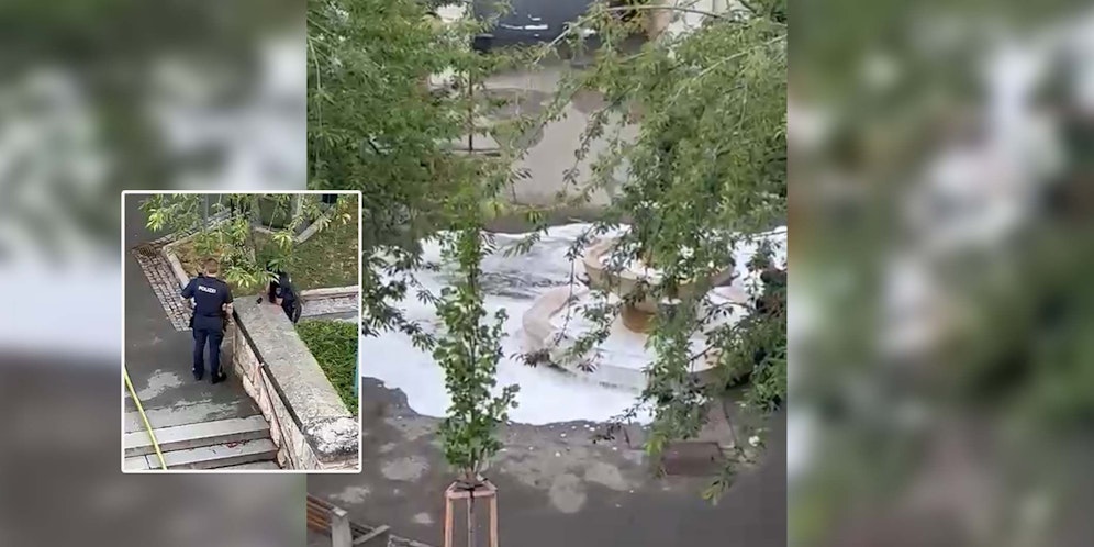 In Wien Ottakring wurde ein Springbrunnen verschmutzt.