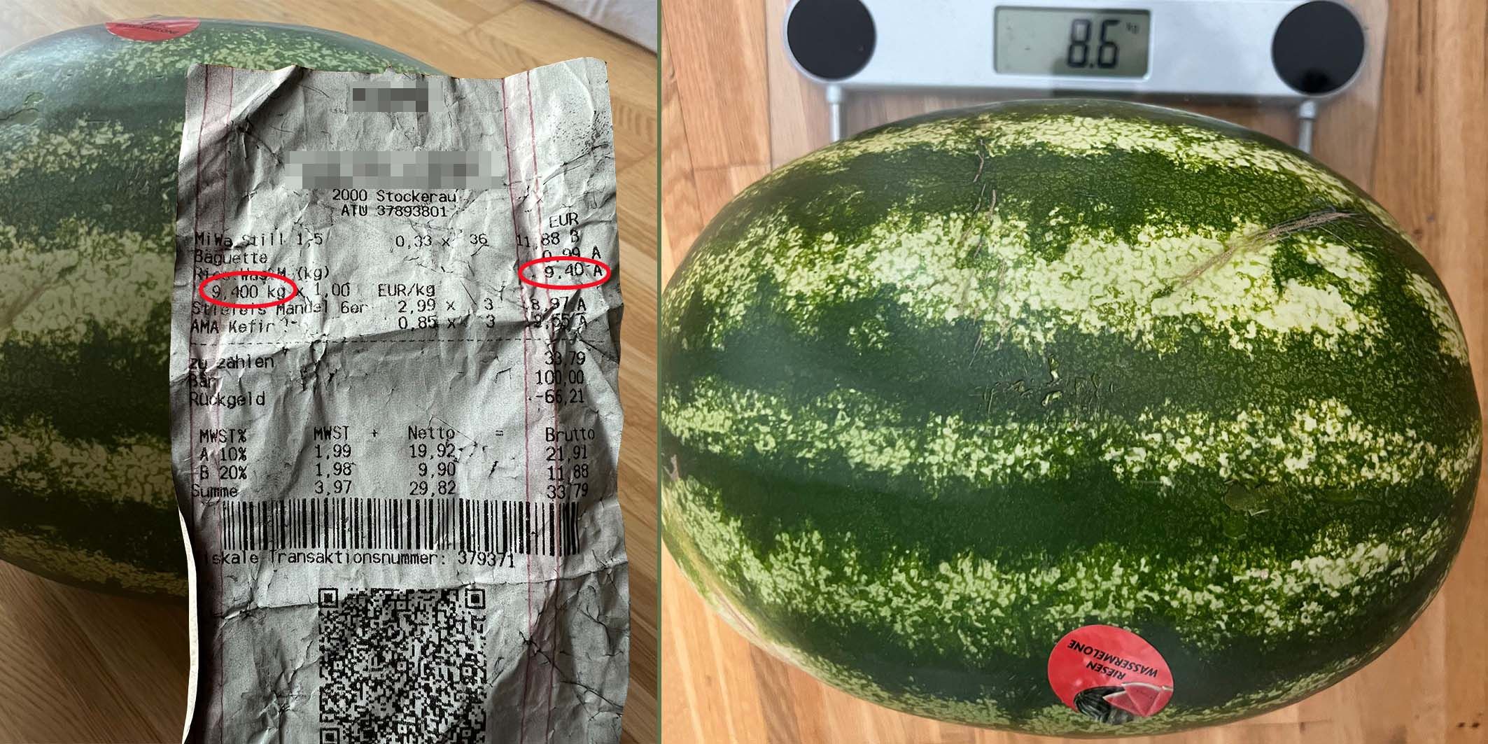 Eine Wienerin wog ihre kurz davor gekaufte Wassermelone zuhause nach. 