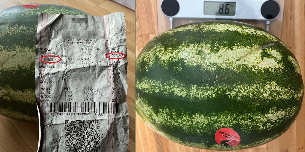 Die Kundin wog ihre kurz davor gekaufte Wassermelone zu Hause nach.