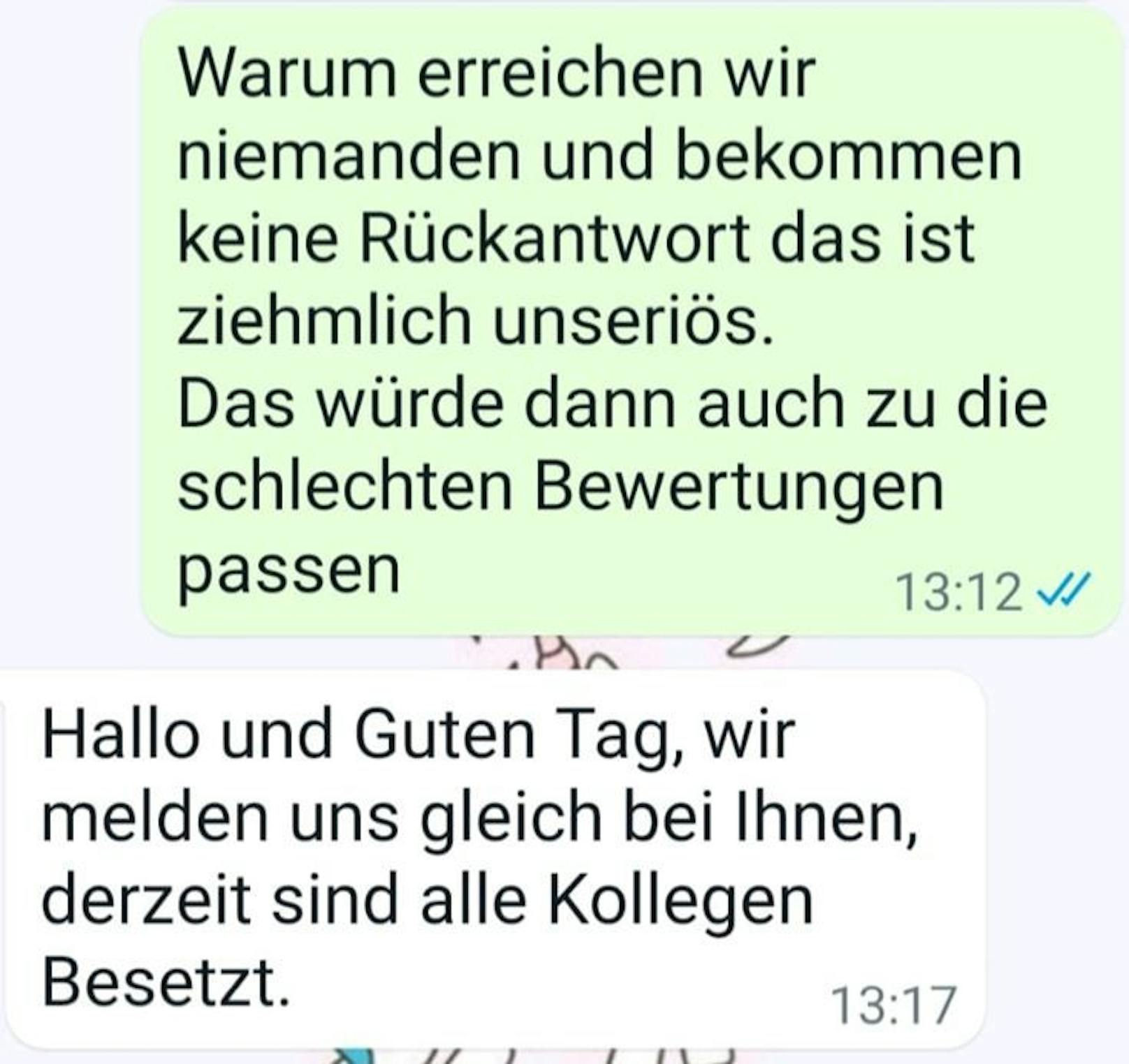 Die Geschädigten erhielten via WhatsApp immer sofort eine Antwort.