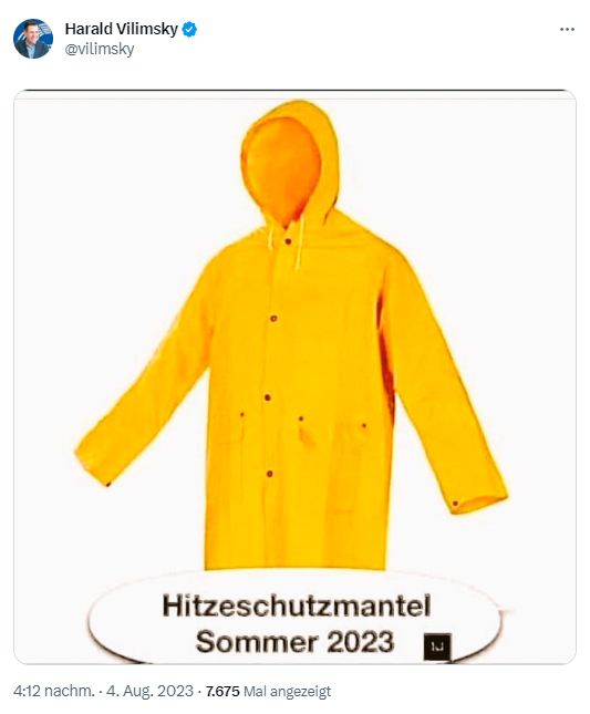 Harald Vilimsky verhöhnt Klima-Krise und Unwetter-Opfer in einem Twitter-Beitrag.