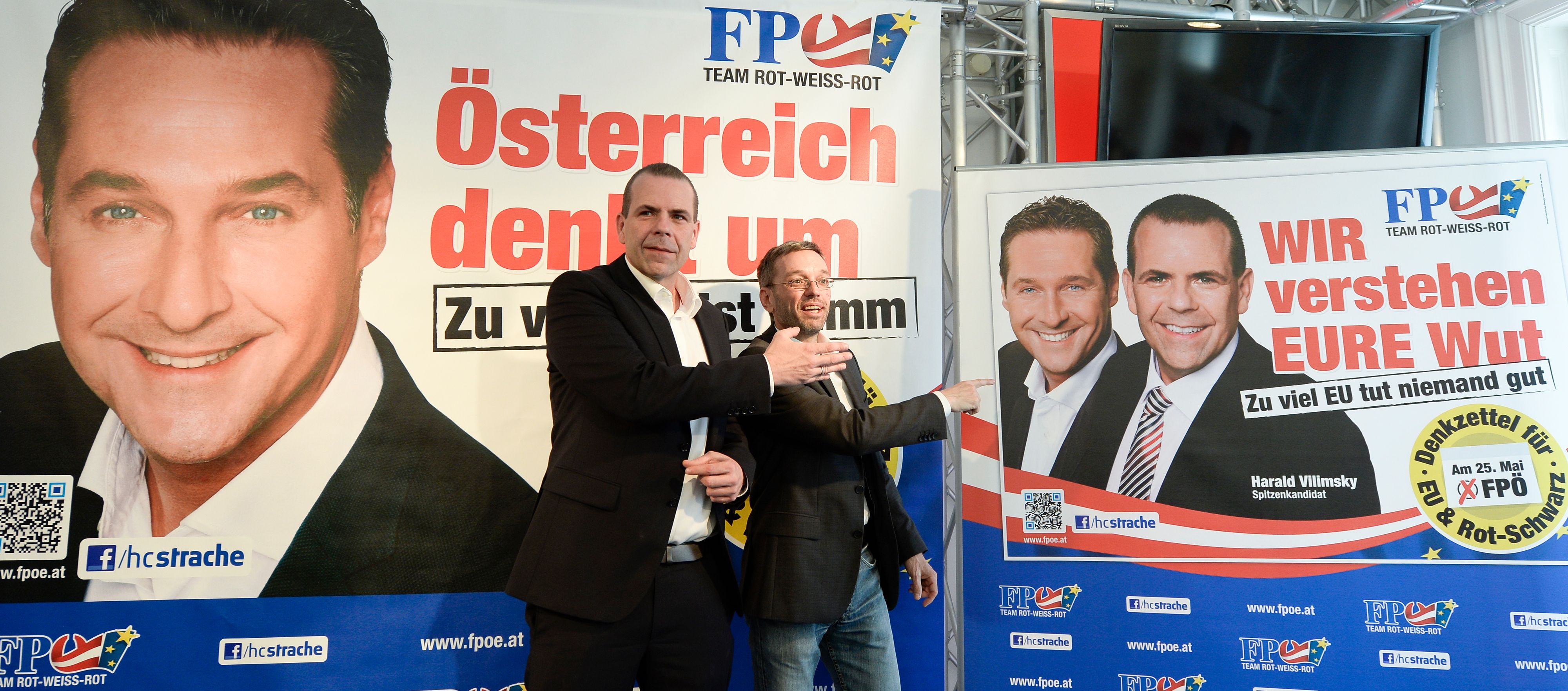 Anno 2014: Harald Vilimsky (l.) und Herbert Kickl bei der FPÖ-Plakatpräsentation zur EU-Wahl.