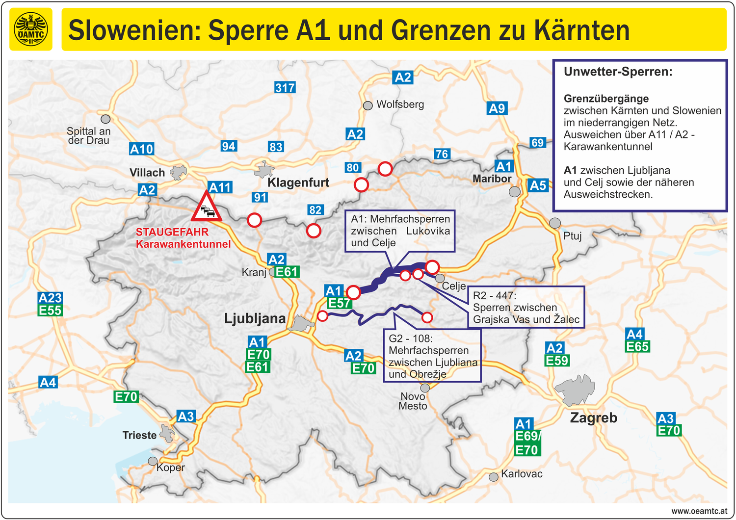 Der ÖAMTC berichtet über zahlreiche Staus in und um Österreich. 